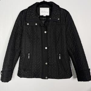 Weatherproof Womens Medium M Black Quilted Jacket Snap Zip Front Cinch Back